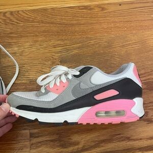 Women’s Nike Airmax 90 in size 8, white, pink, and black. Very lightly worn.